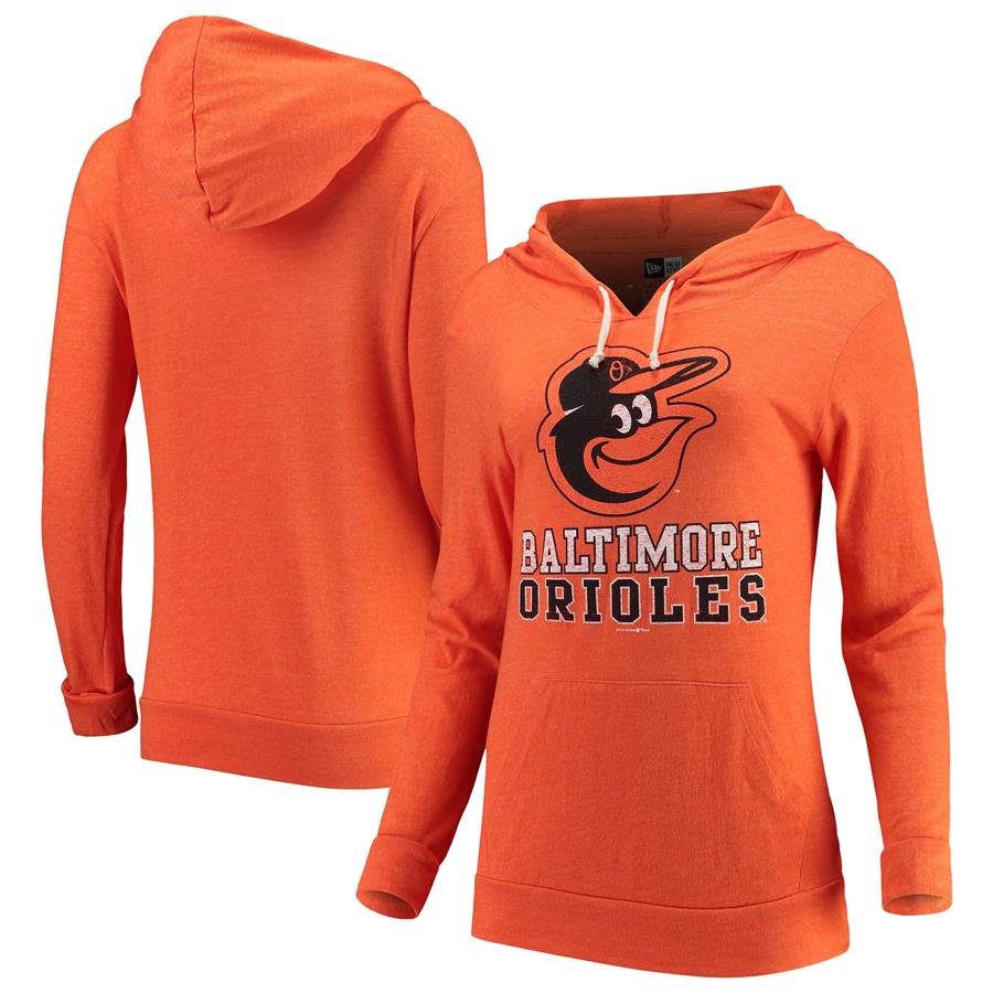 Baltimore Orioles New Era Women's Jersey Tri-Blend Pullover Hoodie - Orange