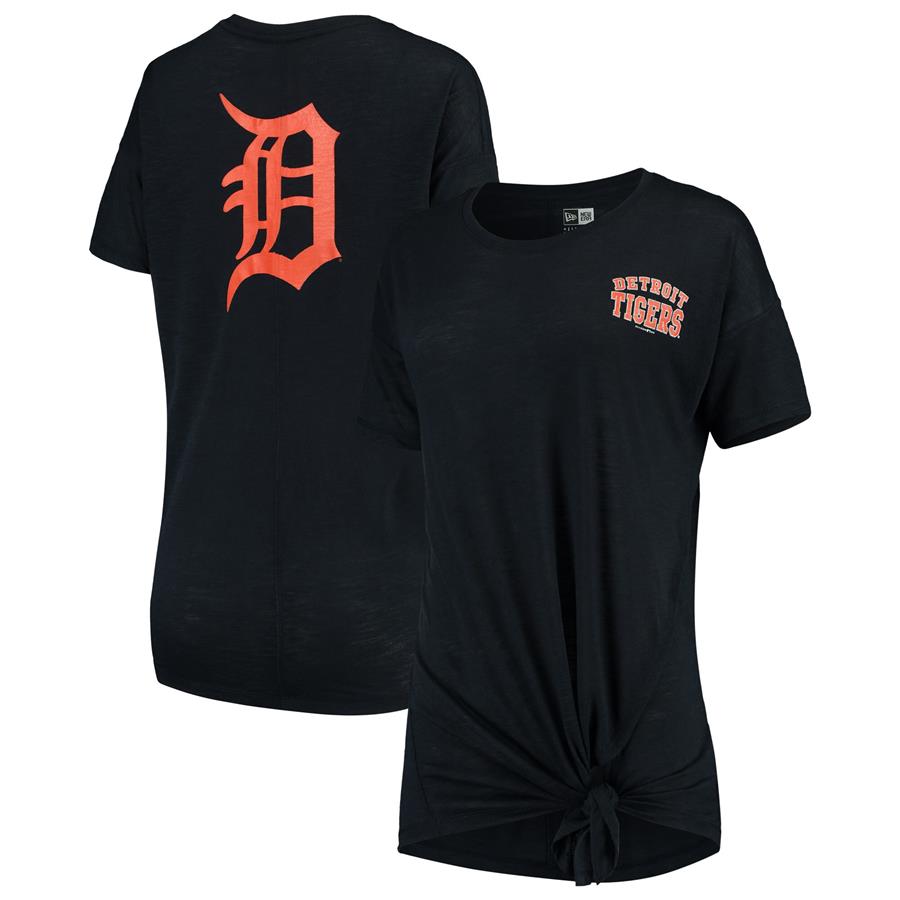 Detroit Tigers New Era Women's Scoop Neck Side Tie T-Shirt - Navy
