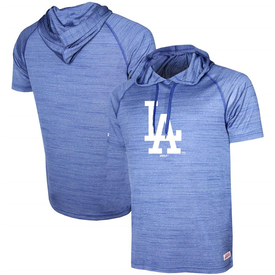 Los Angeles Dodgers Stitches Raglan Short Sleeve Pullover Hoodie - Heathered Royal