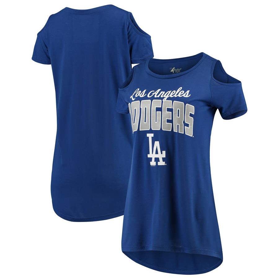 Los Angeles Dodgers G-III 4Her by Carl Banks Women's Clear the Bases Cold Shoulder T-Shirt - Royal