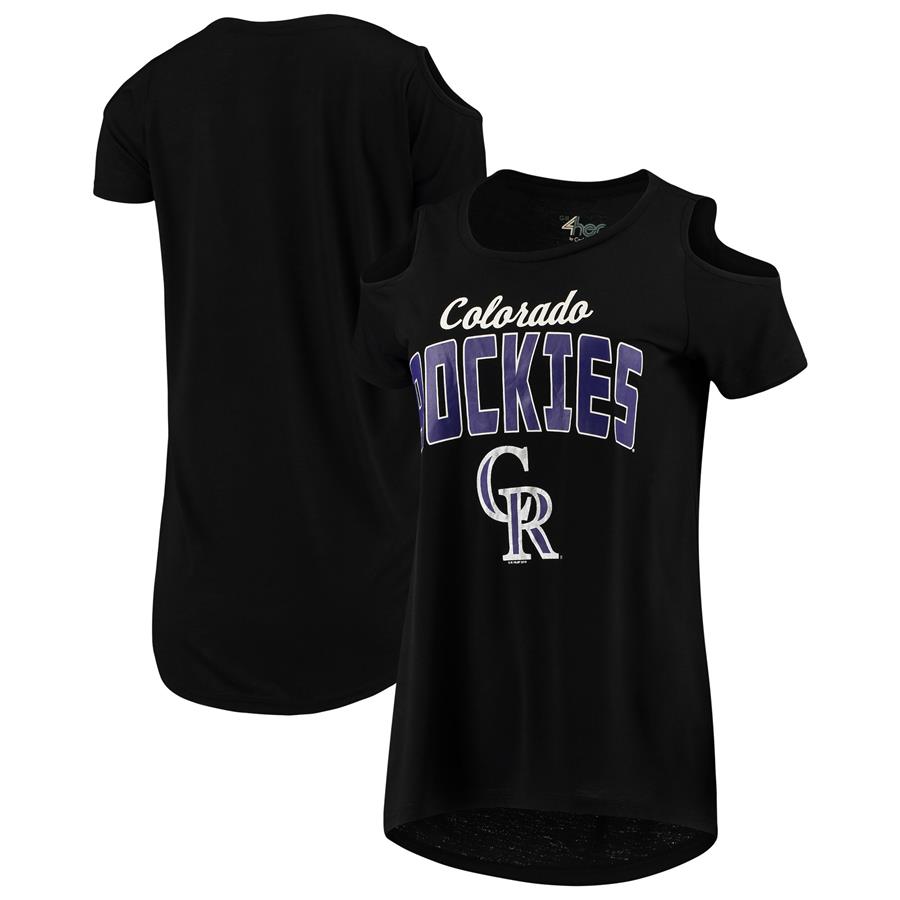 Colorado Rockies G-III 4Her by Carl Banks Women's Clear the Bases Cold Shoulder T-Shirt - Black