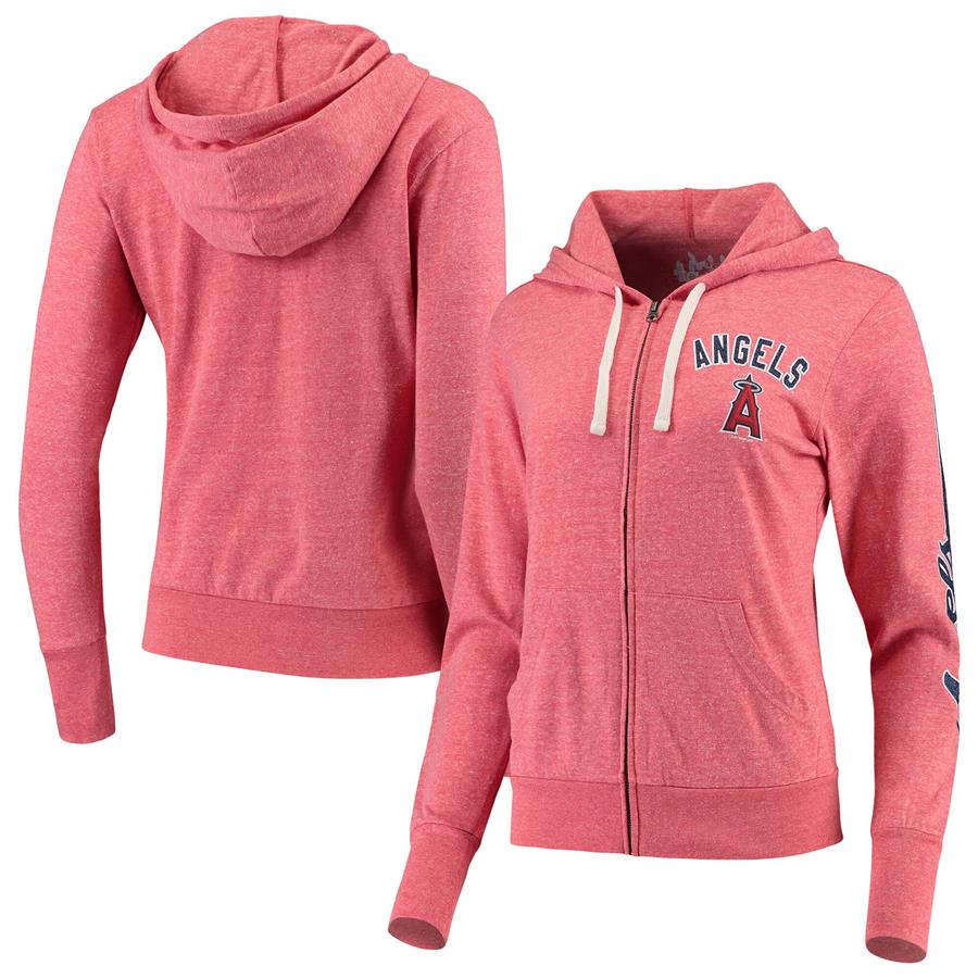 Los Angeles Angels Touch by Alyssa Milano Women's Training Camp Hit Tri-Blend Full-Zip Hoodie - Heathered Red