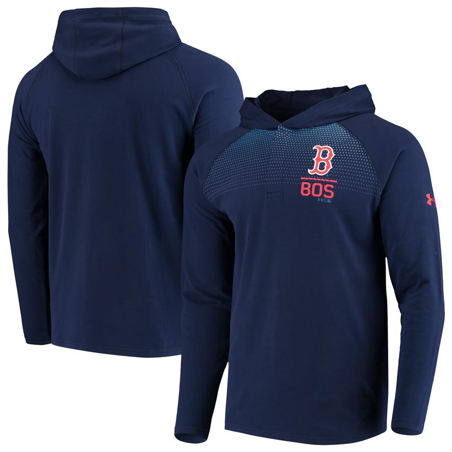 Boston Red Sox Under Armour Henley Performance Raglan Tri-Blend Pullover Hoodie - Navy