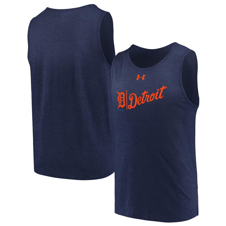 Detroit Tigers Under Armour Dual Logo Performance Tri-Blend Tank Top - Heathered Navy