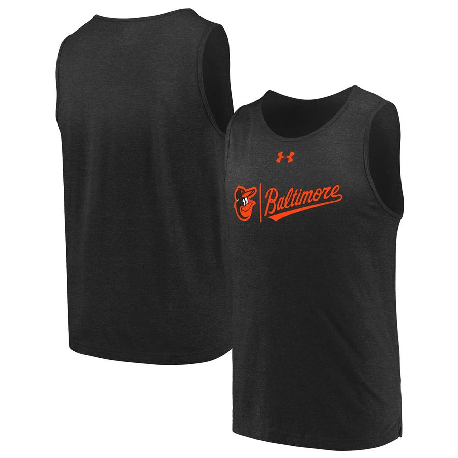 Baltimore Orioles Under Armour Dual Logo Performance Tri-Blend Tank Top - Black