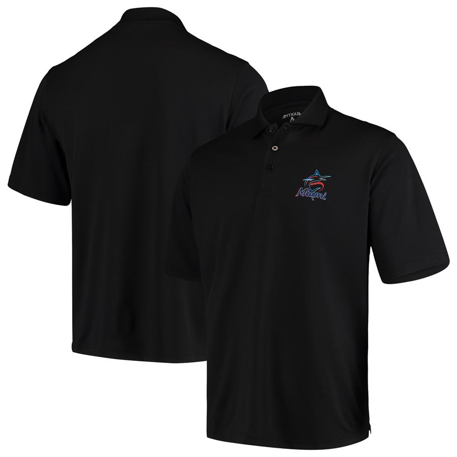 Miami Marlins Antigua Pique Xtra Lite Polo - Black