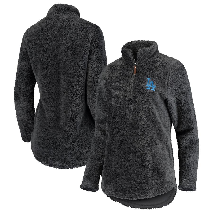Los Angeles Dodgers Soft as a Grape Women's Sherpa Quarter-Zip Pullover Sweatshirt - Charcoal