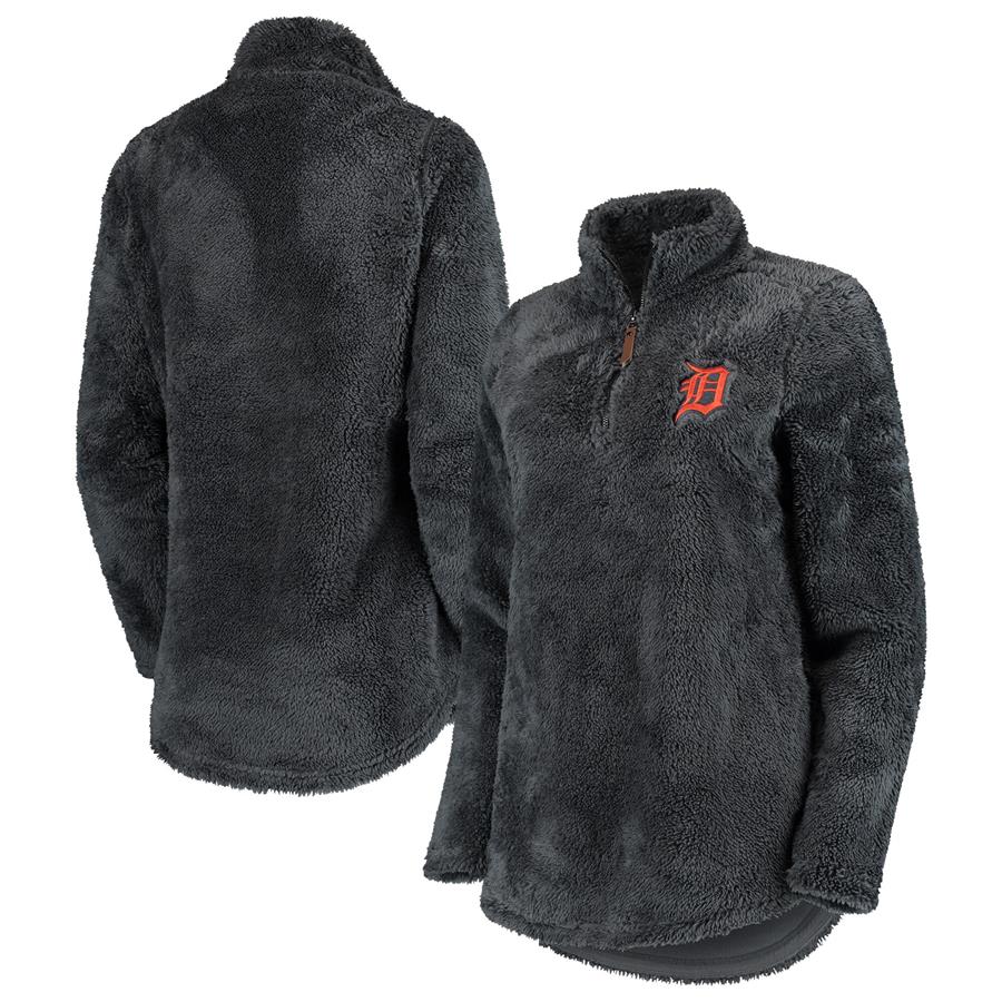 Detroit Tigers Soft as a Grape Women's Sherpa Quarter-Zip Pullover Sweatshirt - Charcoal