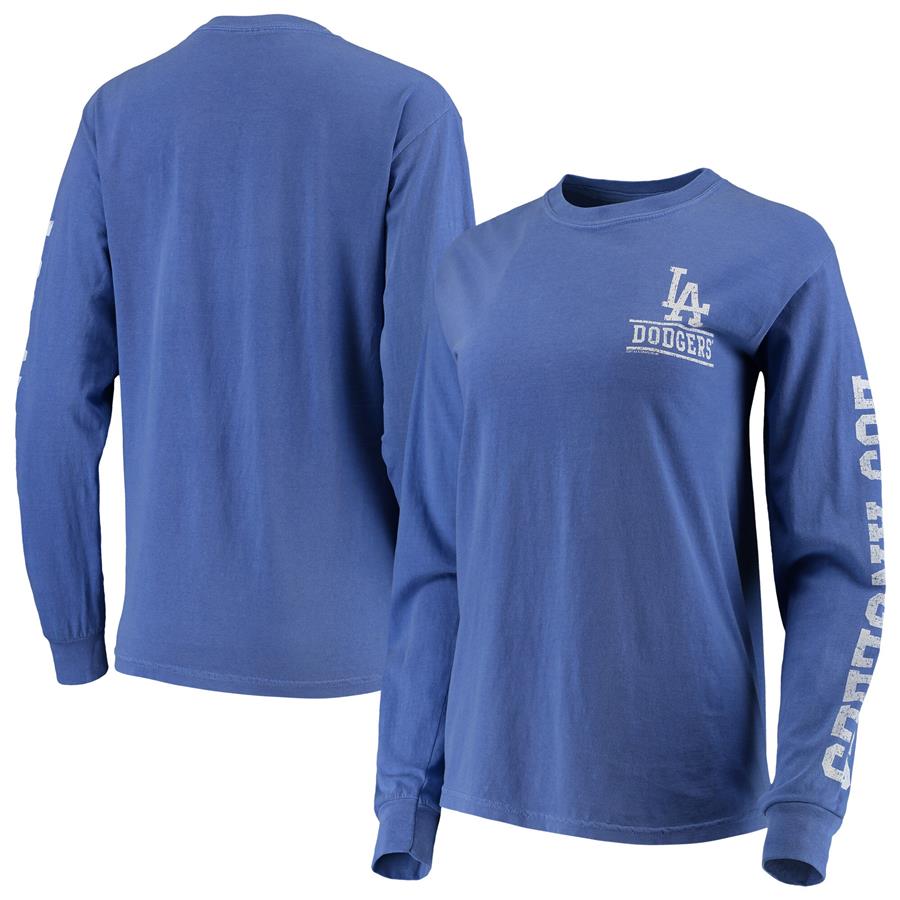 Los Angeles Dodgers Soft as a Grape Women's Pigment Dye Long Sleeve T-Shirt - Royal