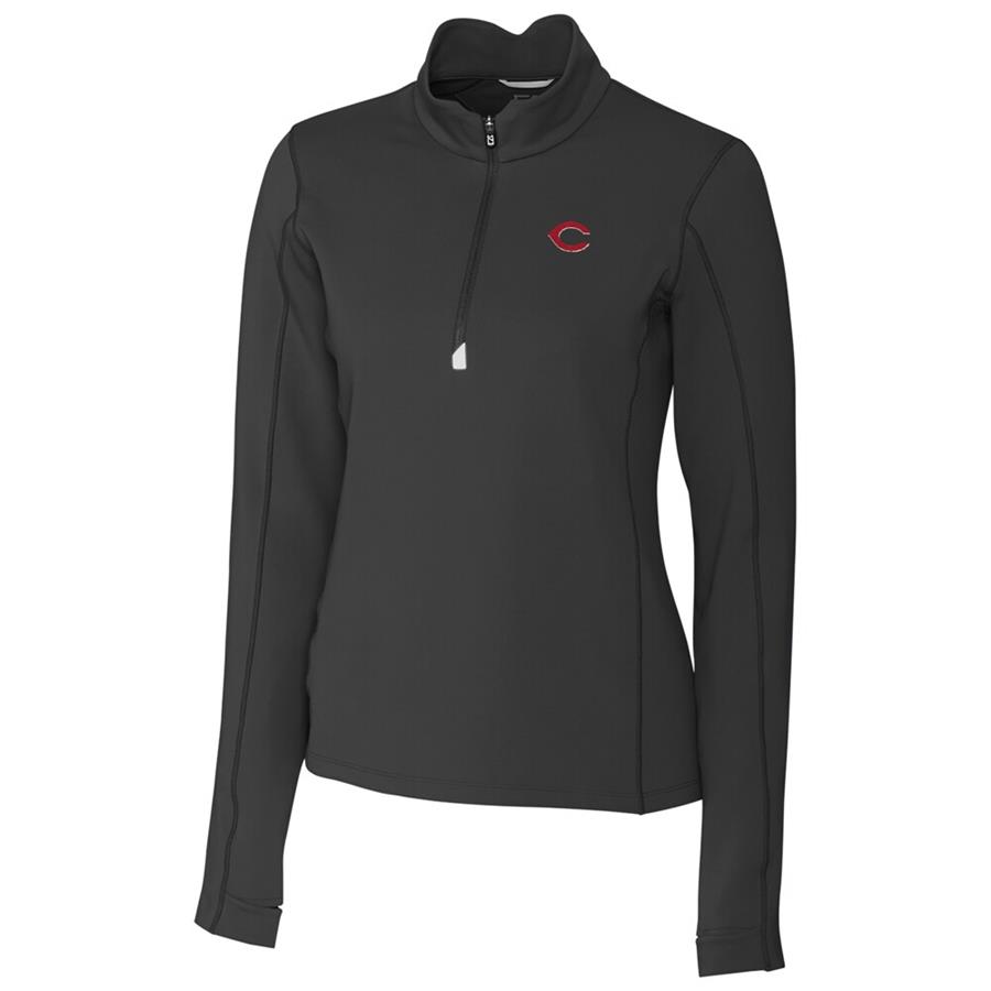 Cincinnati Reds Cutter & Buck Women's Traverse Half-Zip Pullover Jacket - Black