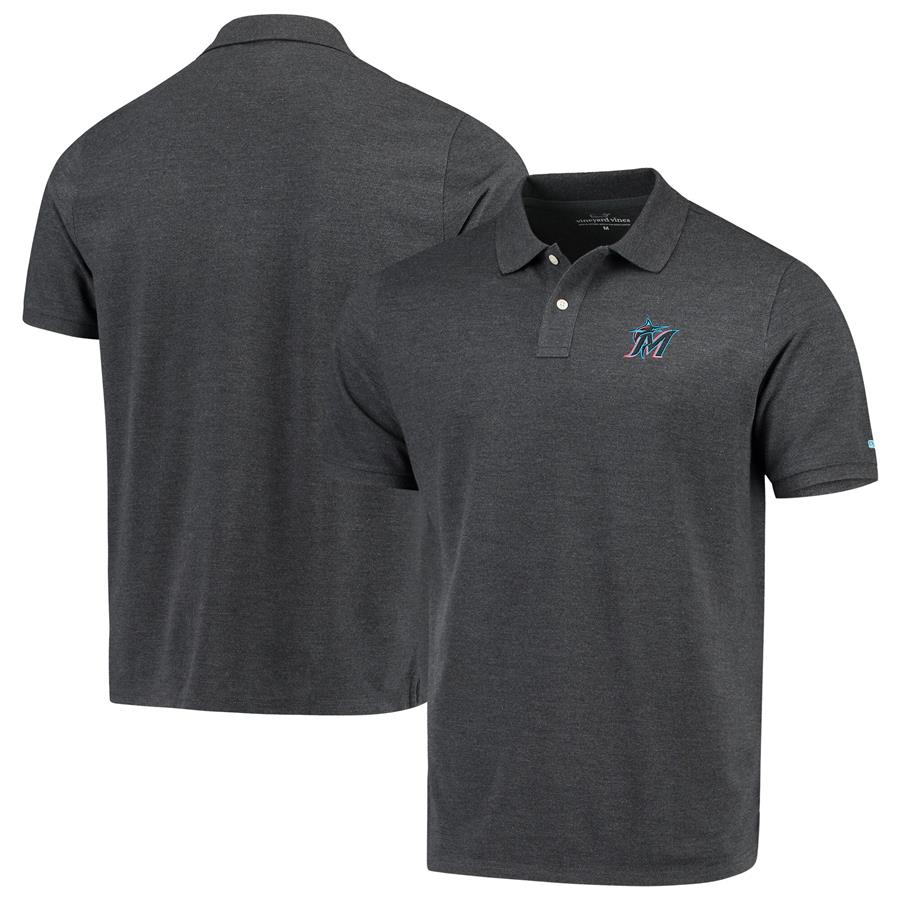 Miami Marlins Vineyard Vines Stretch Pique Polo - Charcoal