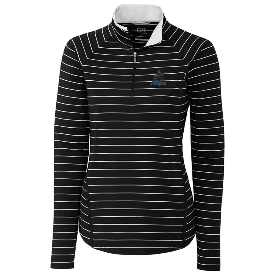 Miami Marlins Cutter & Buck Women's Long Sleeve Evie Half-Zip Pullover Jacket - Black