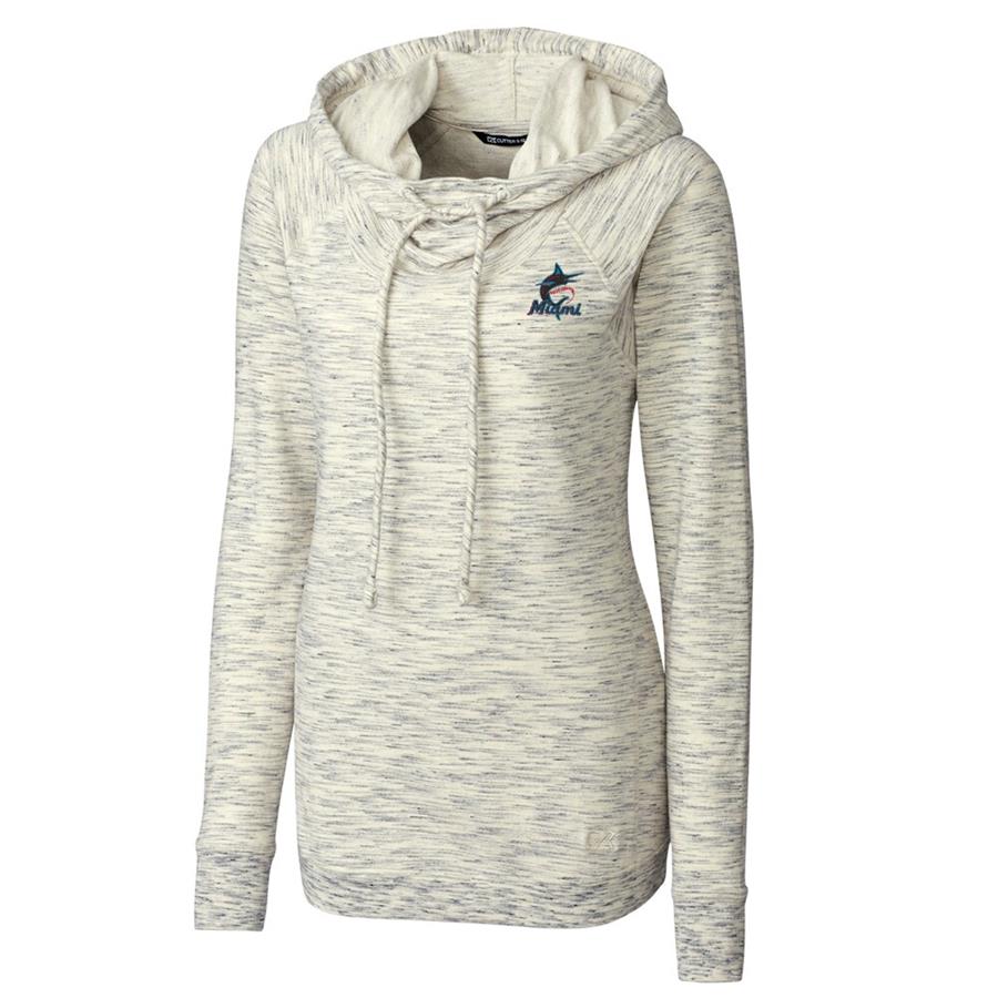 Miami Marlins Cutter & Buck Women's Long Sleeve Tie Breaker Pullover Hoodie - White