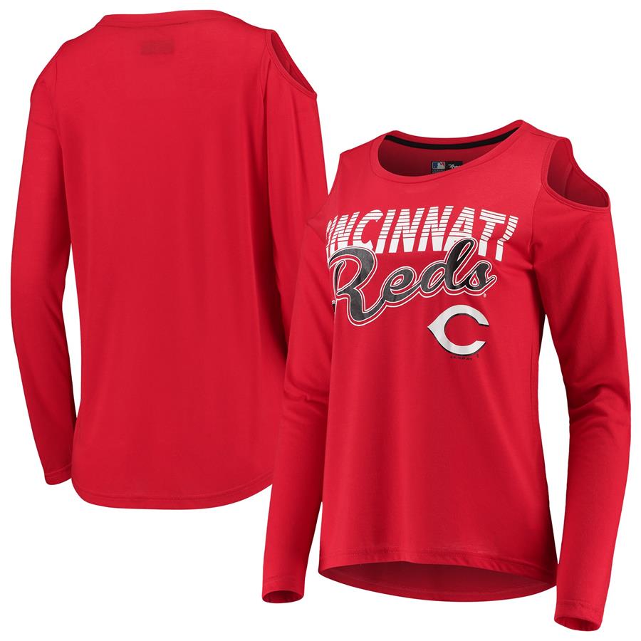Cincinnati Reds G-III 4Her by Carl Banks Women's Crackerjack Cold Shoulder Long Sleeve T-Shirt - Red