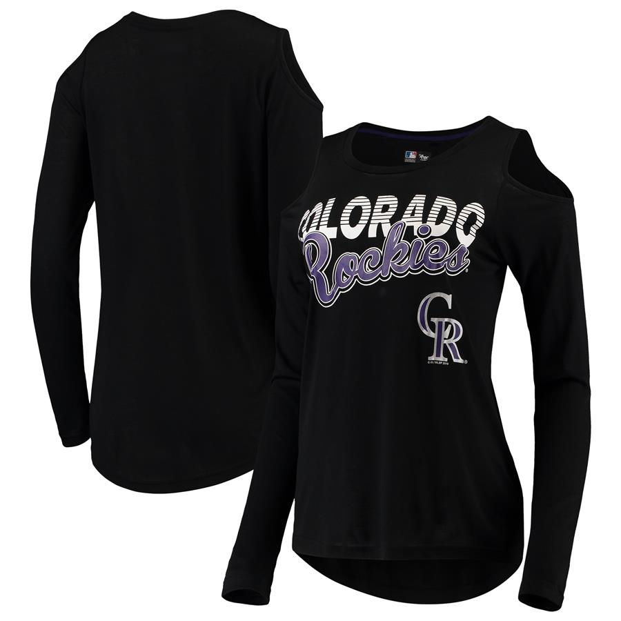 Colorado Rockies G-III 4Her by Carl Banks Women's Crackerjack Cold Shoulder Long Sleeve T-Shirt - Black