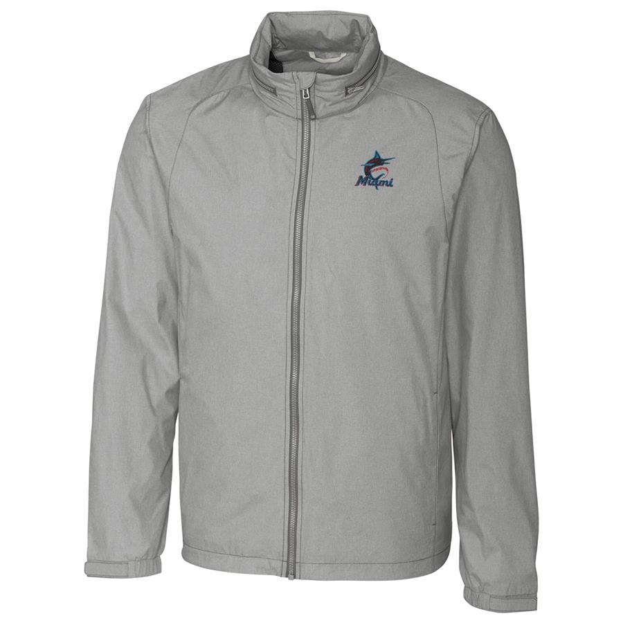 Miami Marlins Cutter & Buck Panoramic Packable Full-Zip Jacket - Heather Gray