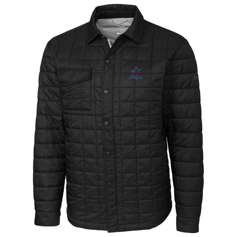 Miami Marlins Cutter & Buck Rainier Shirt Full-Zip Jacket - Black