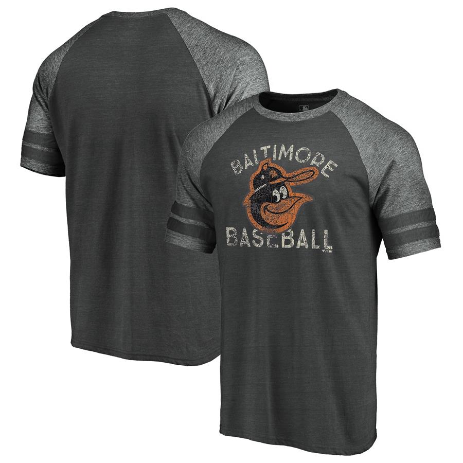 Baltimore Orioles Fanatics Branded Cooperstown Earn Your Stripes Raglan Tri-Blend Short Sleeve T-Shirt - Black
