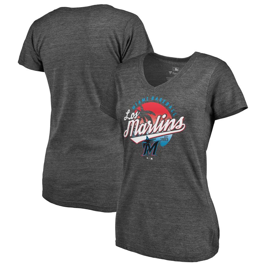 Miami Marlins Fanatics Branded Women's We're On Top Tri-Blend V-Neck T-Shirt - Black