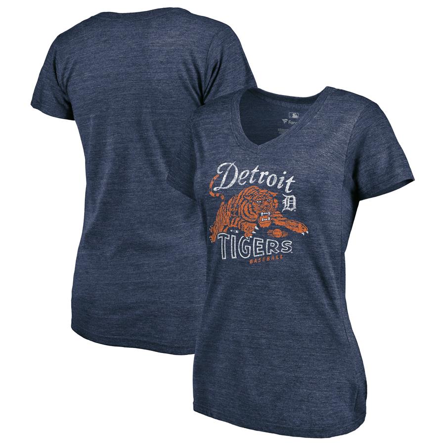 Detroit Tigers Fanatics Branded Women's Hometown Tri-Blend V-Neck T-Shirt - Navy