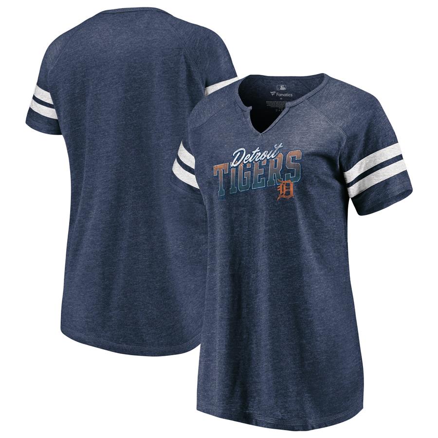 Detroit Tigers Fanatics Branded Women's Slanted Pride Notch Tri-Blend V-Neck T-Shirt - Heathered Navy