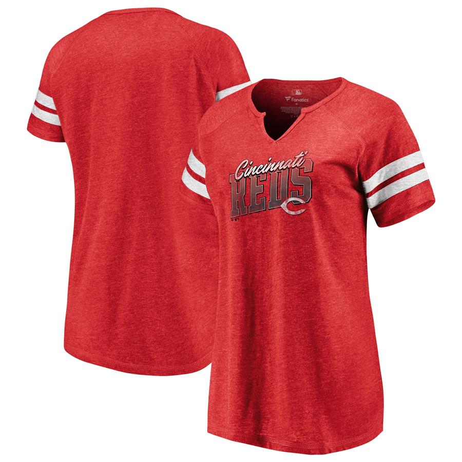 Cincinnati Reds Fanatics Branded Women's Slanted Pride Notch Tri-Blend V-Neck T-Shirt - Heathered Red