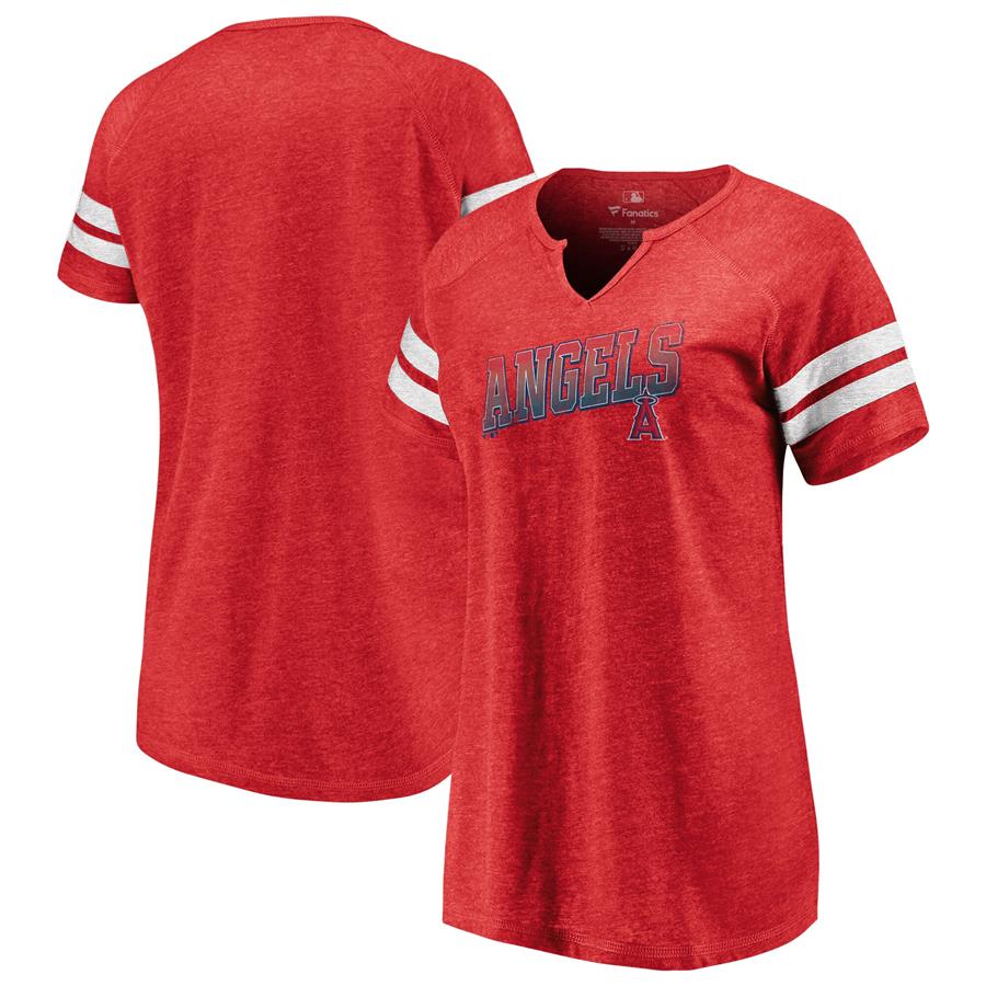 Los Angeles Angels Fanatics Branded Women's Slanted Pride Notch Tri-Blend V-Neck T-Shirt - Heathered Red