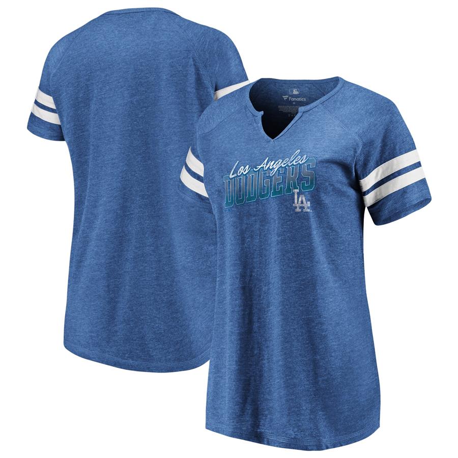 Los Angeles Dodgers Fanatics Branded Women's Slanted Pride Notch Tri-Blend V-Neck T-Shirt - Heathered Royal