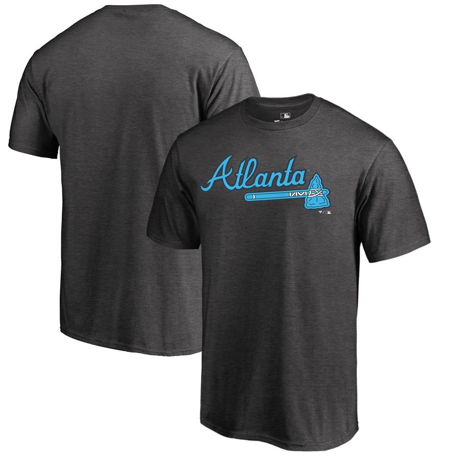 Atlanta Braves Fanatics Branded Blue Wordmark T-Shirt - Heathered Charcoal