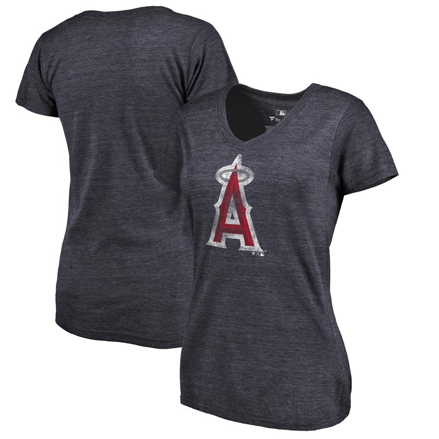 Los Angeles Angels Fanatics Branded Women's Distressed Team Tri-Blend V-Neck T-Shirt - Heathered Navy