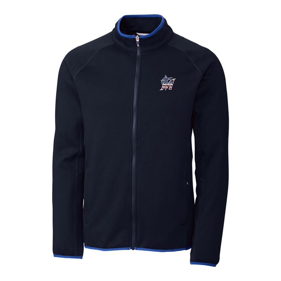Miami Marlins Cutter & Buck Stars & Stripes Full-Zip Discovery Windblock Jacket - Navy