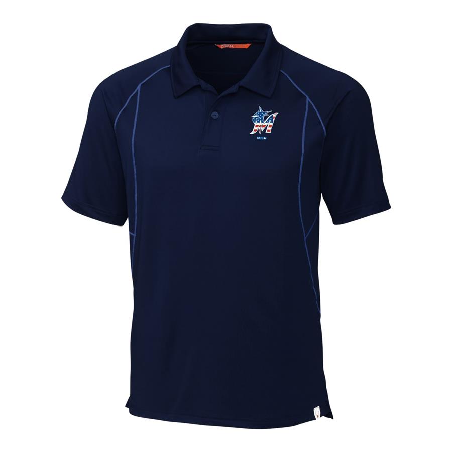 Miami Marlins Cutter & Buck Stars & Stripes Grip Polo - Navy