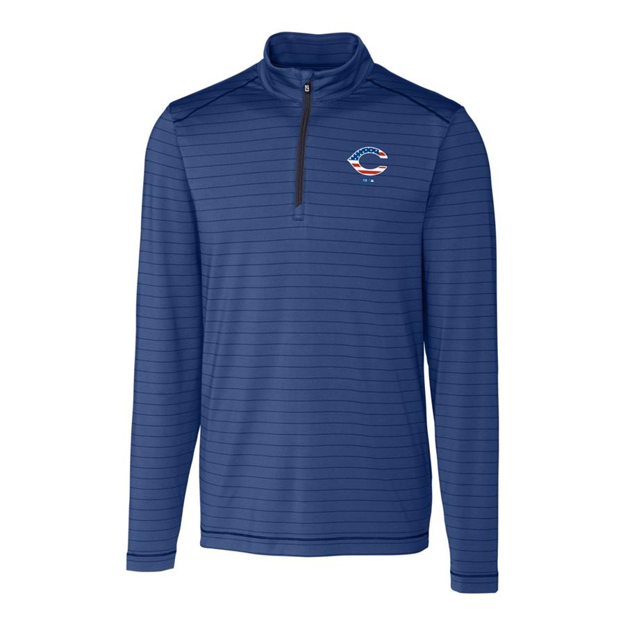 Cincinnati Reds Cutter & Buck Stars & Stripes Holman Stripe Half-Zip Pullover Jacket - Navy
