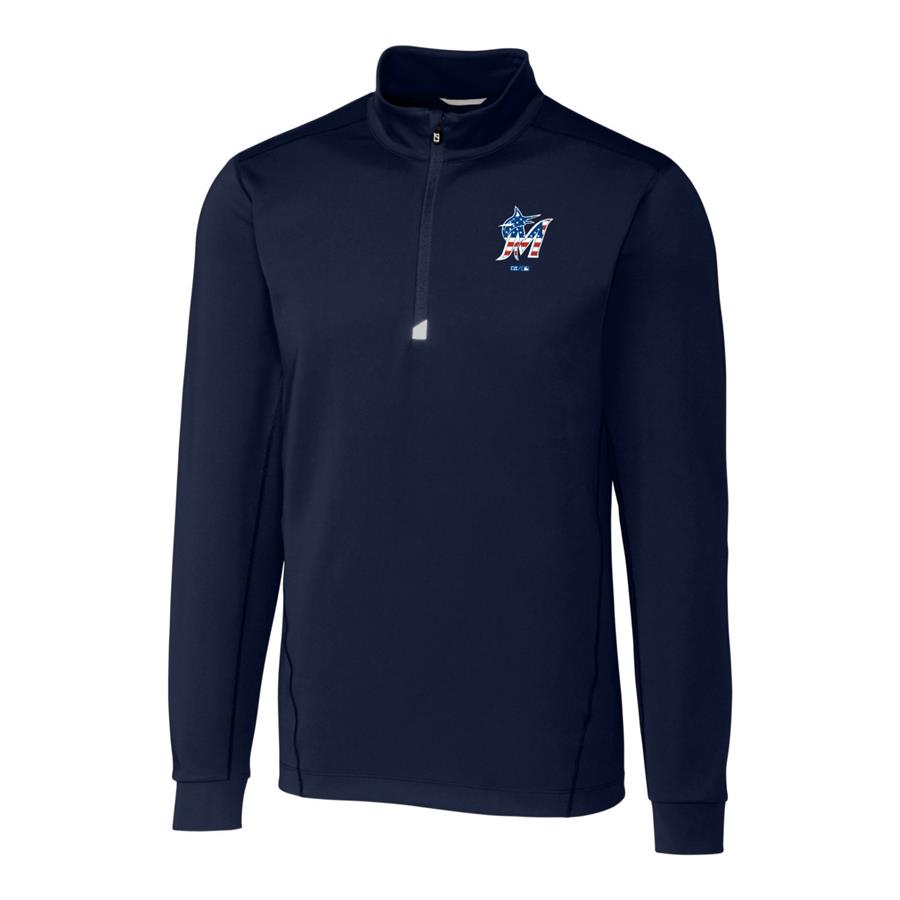 Miami Marlins Cutter & Buck Stars & Stripes Traverse Half-Zip Pullover Jacket - Navy