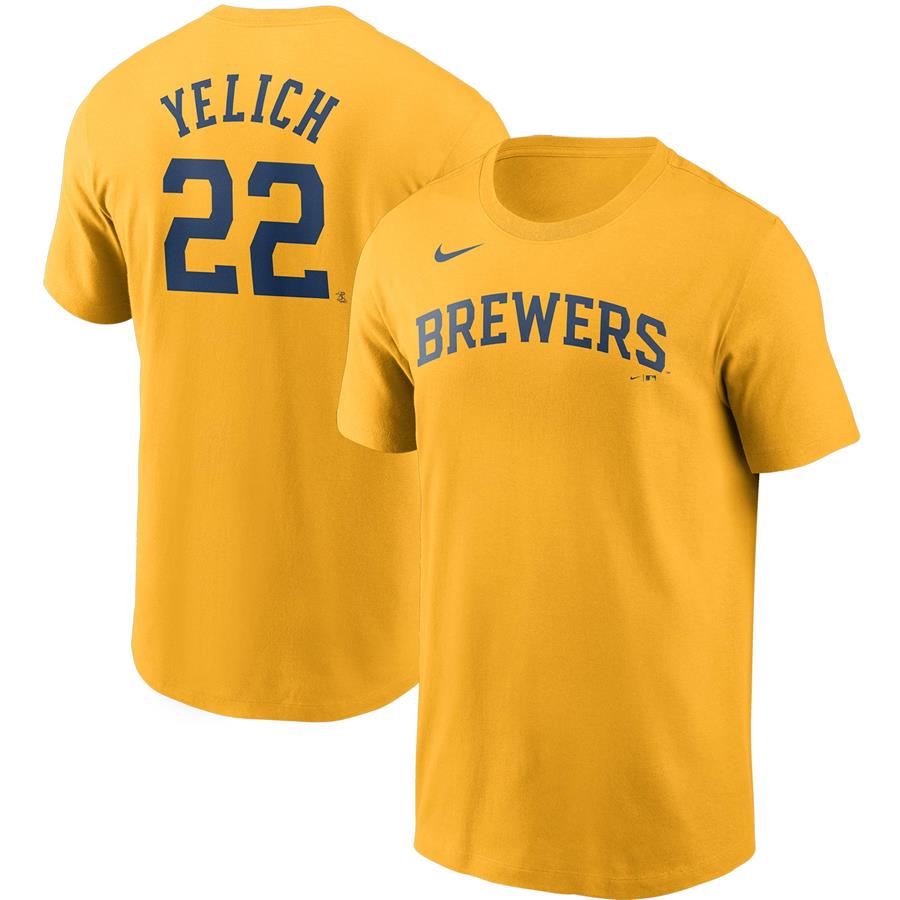Christian Yelich Milwaukee Brewers Nike Name & Number T-Shirt - Gold