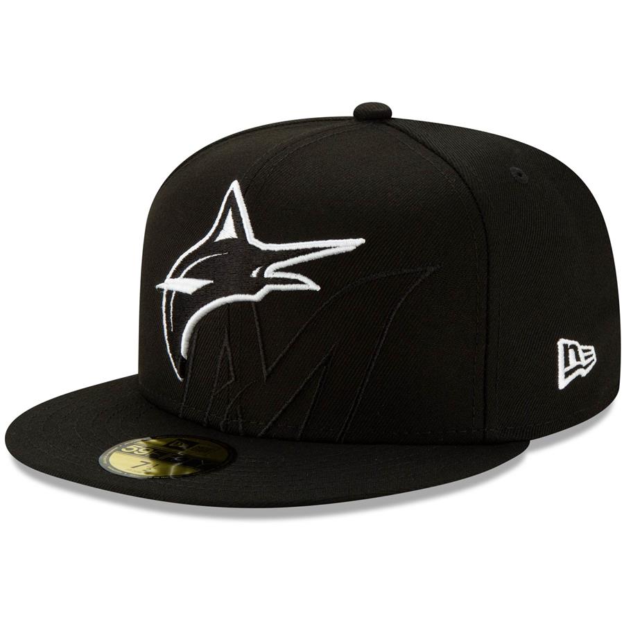 Miami Marlins New Era Monochrome Logo Elements 59FIFTY Fitted Hat - Black