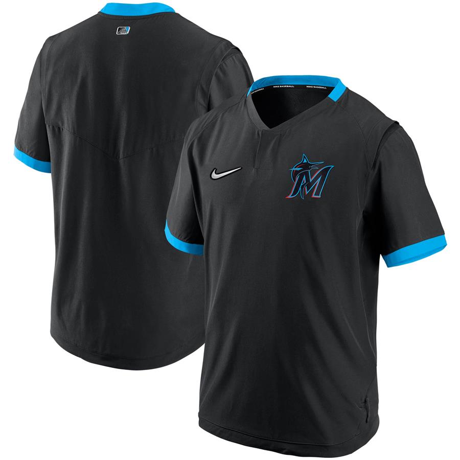 Miami Marlins Nike Authentic Collection Short Sleeve Hot Pullover Jacket - Black