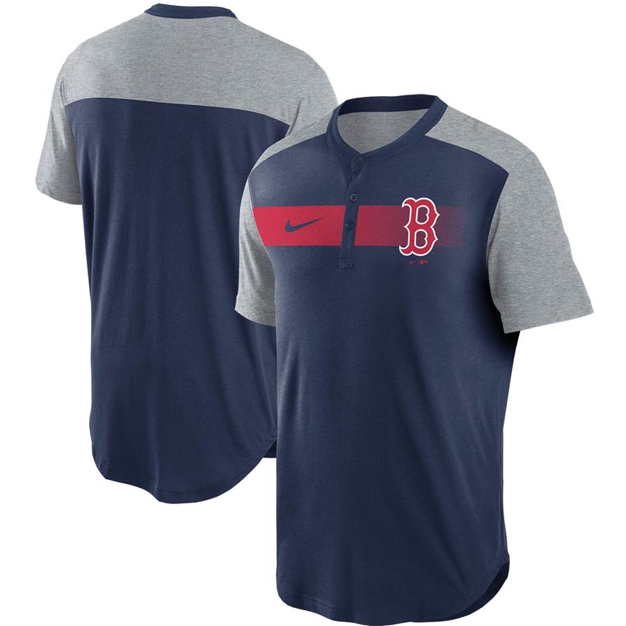 Boston Red Sox Nike Fade Performance Tri-Blend Henley T-Shirt - Navy