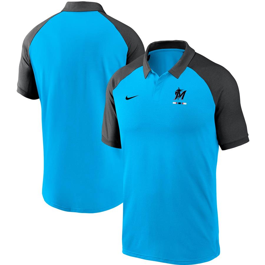 Miami Marlins Nike Legacy Tri-Blend Raglan Performance Polo - Blue