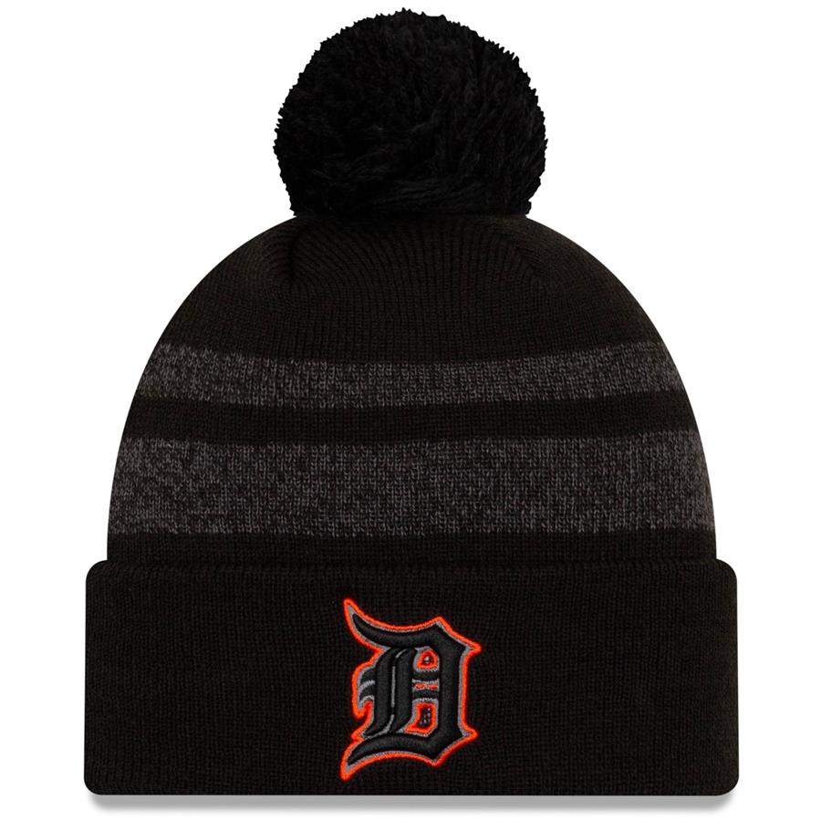 Detroit Tigers New Era Dispatch Cuffed Knit Hat With Pom - Black