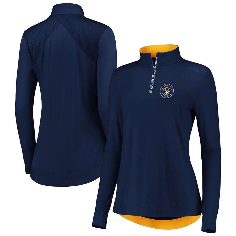 Milwaukee Brewers Fanatics Branded Women's Iconic Clutch Half-Zip Pullover Jacket - Navy