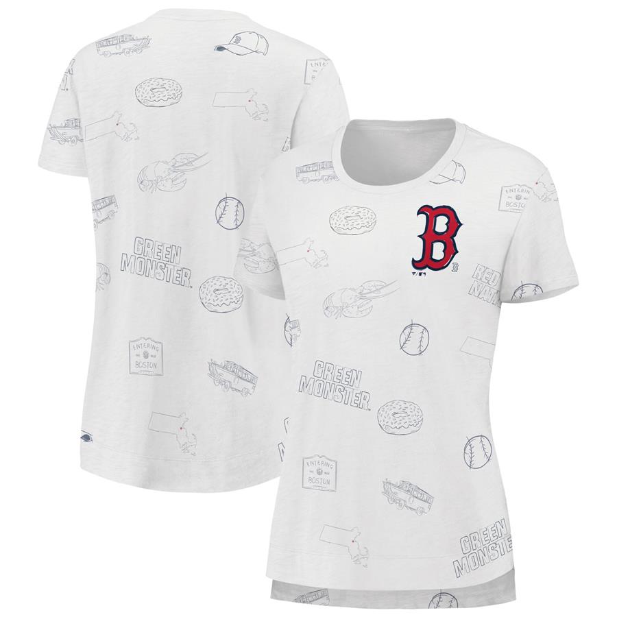 Boston Red Sox Fanatics Branded Women's Iconic Cotton Slub Sketched T-Shirt - White