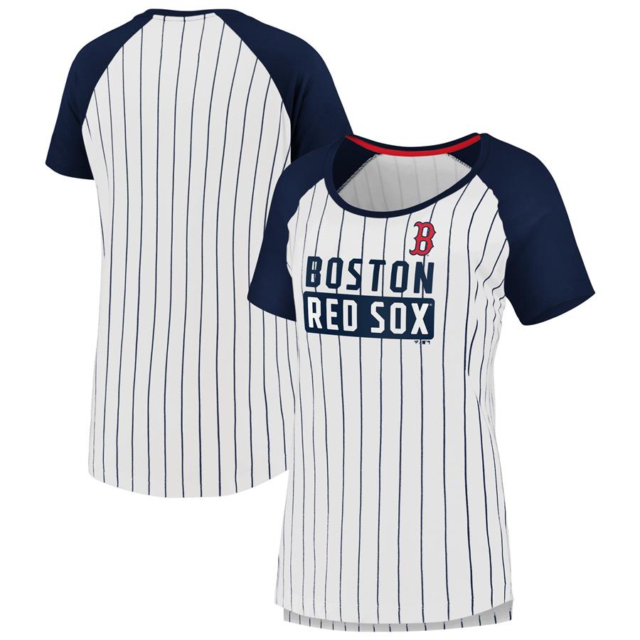 Boston Red Sox Fanatics Branded Women's Iconic Pinstripe Raglan Scoop Neck T-Shirt - White