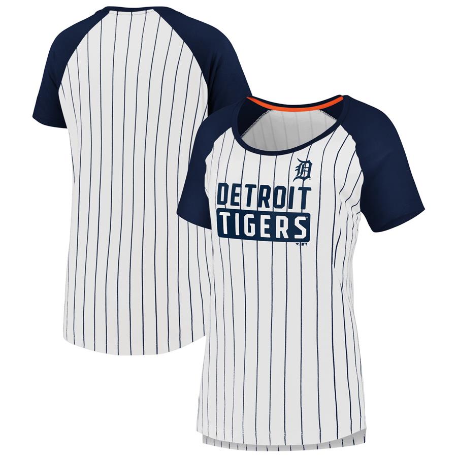 Detroit Tigers Fanatics Branded Women's Iconic Pinstripe Raglan Scoop Neck T-Shirt - White