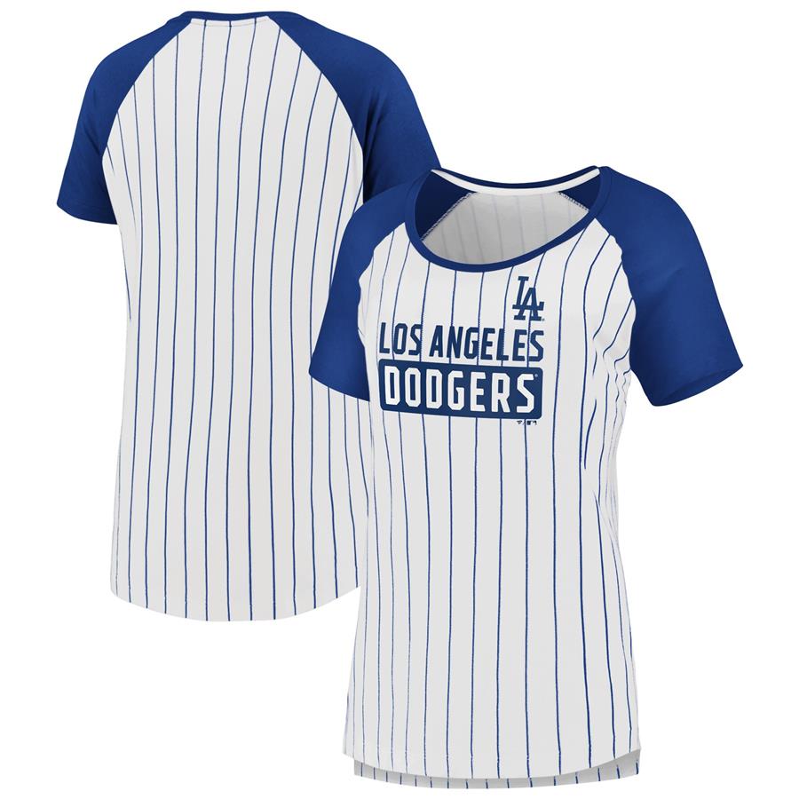 Los Angeles Dodgers Fanatics Branded Women's Iconic Pinstripe Raglan Scoop Neck T-Shirt - White