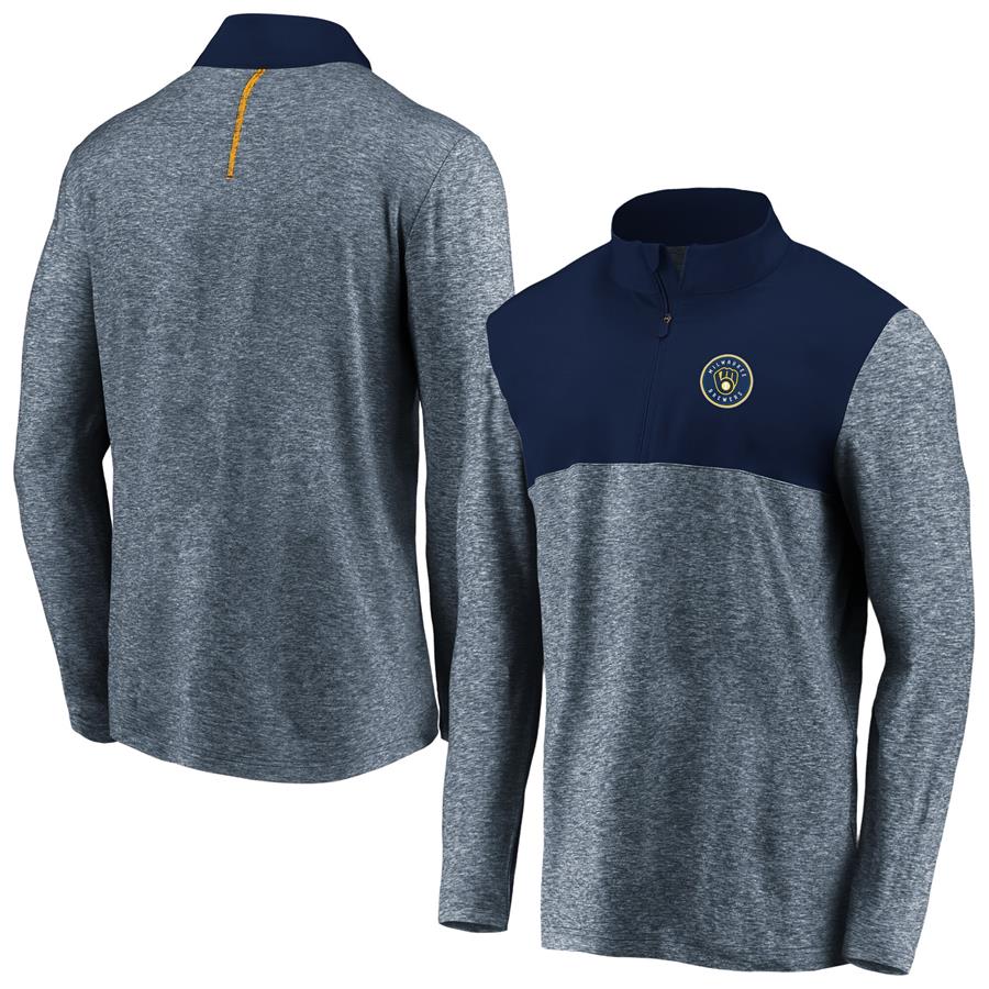 Milwaukee Brewers Fanatics Branded Iconic Marble Clutch Half-Zip Jacket - Heathered Navy