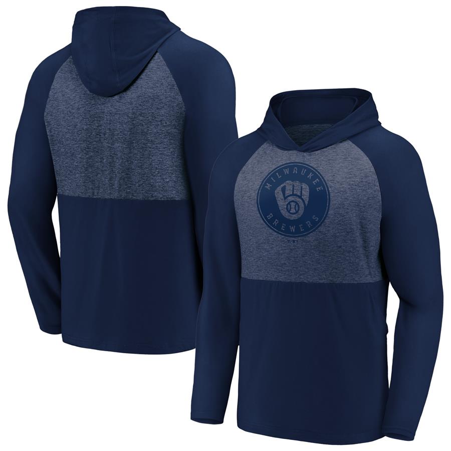 Milwaukee Brewers Fanatics Branded Iconic Marble Clutch Raglan Pullover Hoodie - Navy