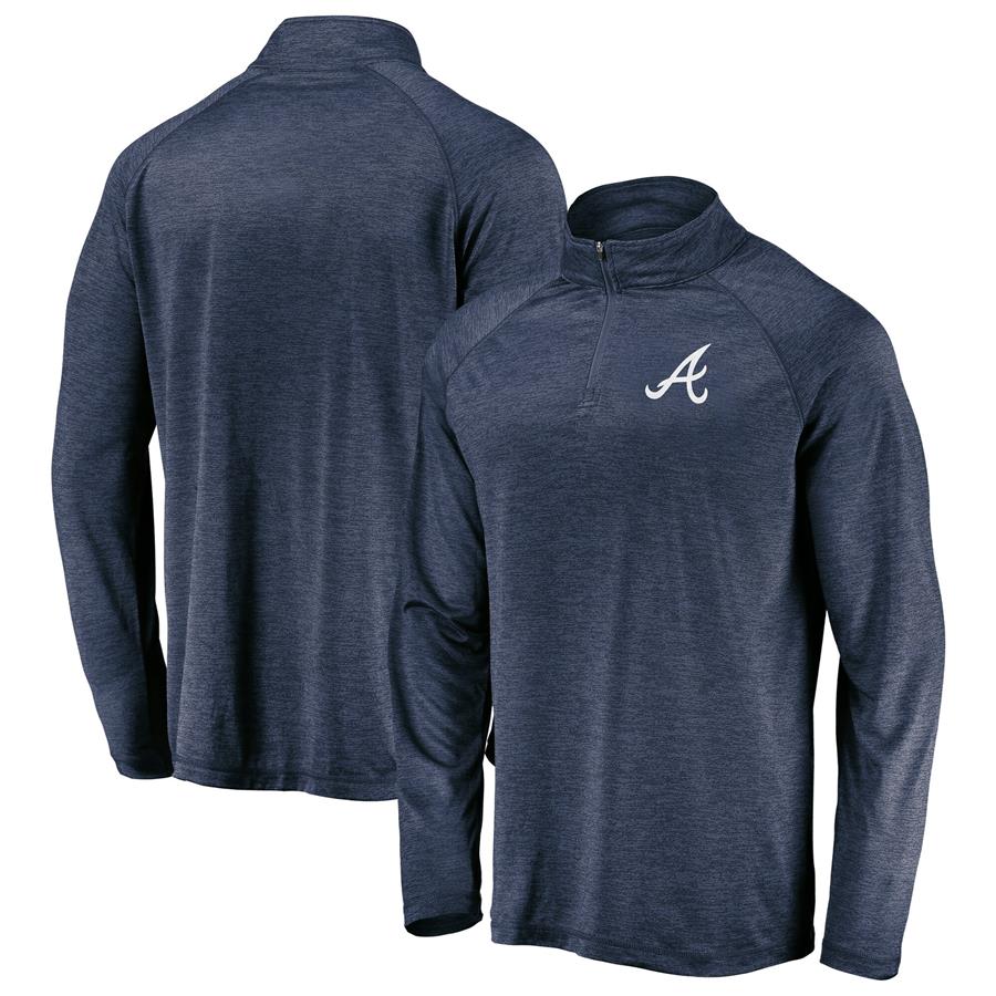 Atlanta Braves Fanatics Branded Iconic Striated Primary Logo Raglan Quarter-Zip Pullover Jacket - Navy