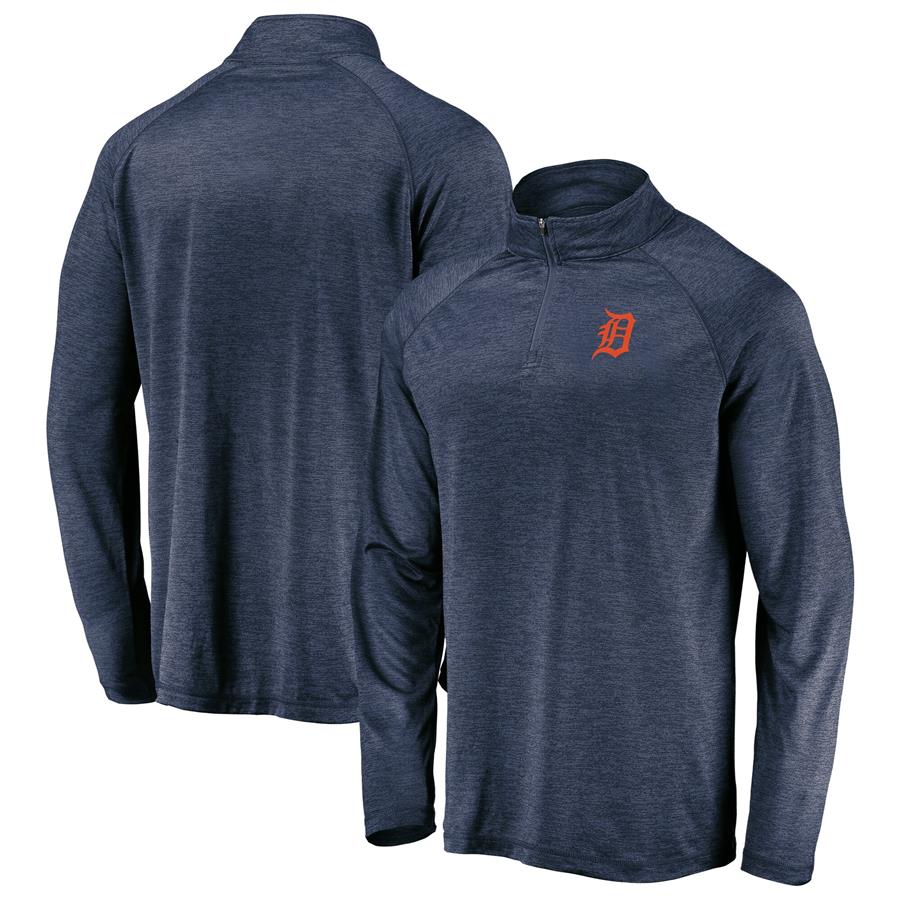 Detroit Tigers Fanatics Branded Iconic Striated Primary Logo Raglan Quarter-Zip Pullover Jacket - Navy