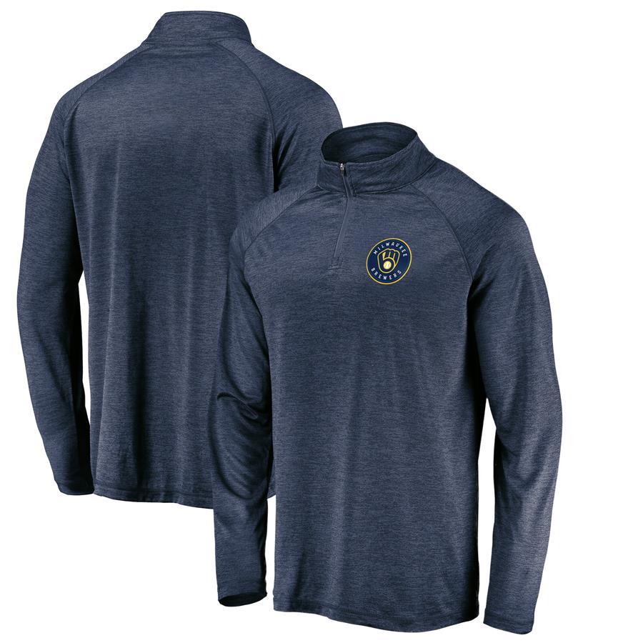 Milwaukee Brewers Fanatics Branded Iconic Striated Primary Logo Raglan Quarter-Zip Pullover Jacket - Navy